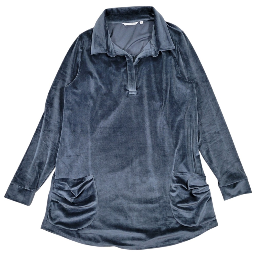 Soft Surroundings Tunic Womens M Gray Velvet Velour Pockets‎ Long Sleeve Lounge